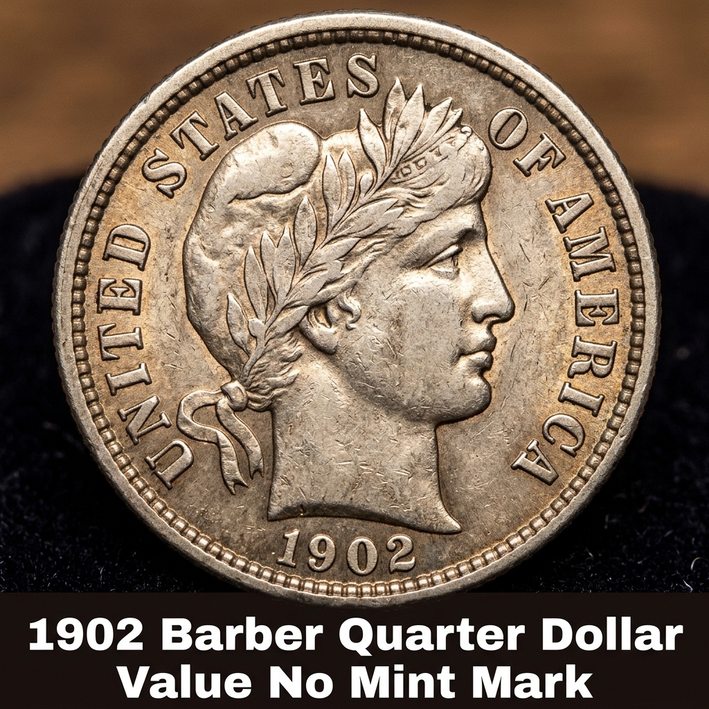 1902 Barber Quarter Dollar Value Guide and Price Chart for Coins with No Mint Mark
