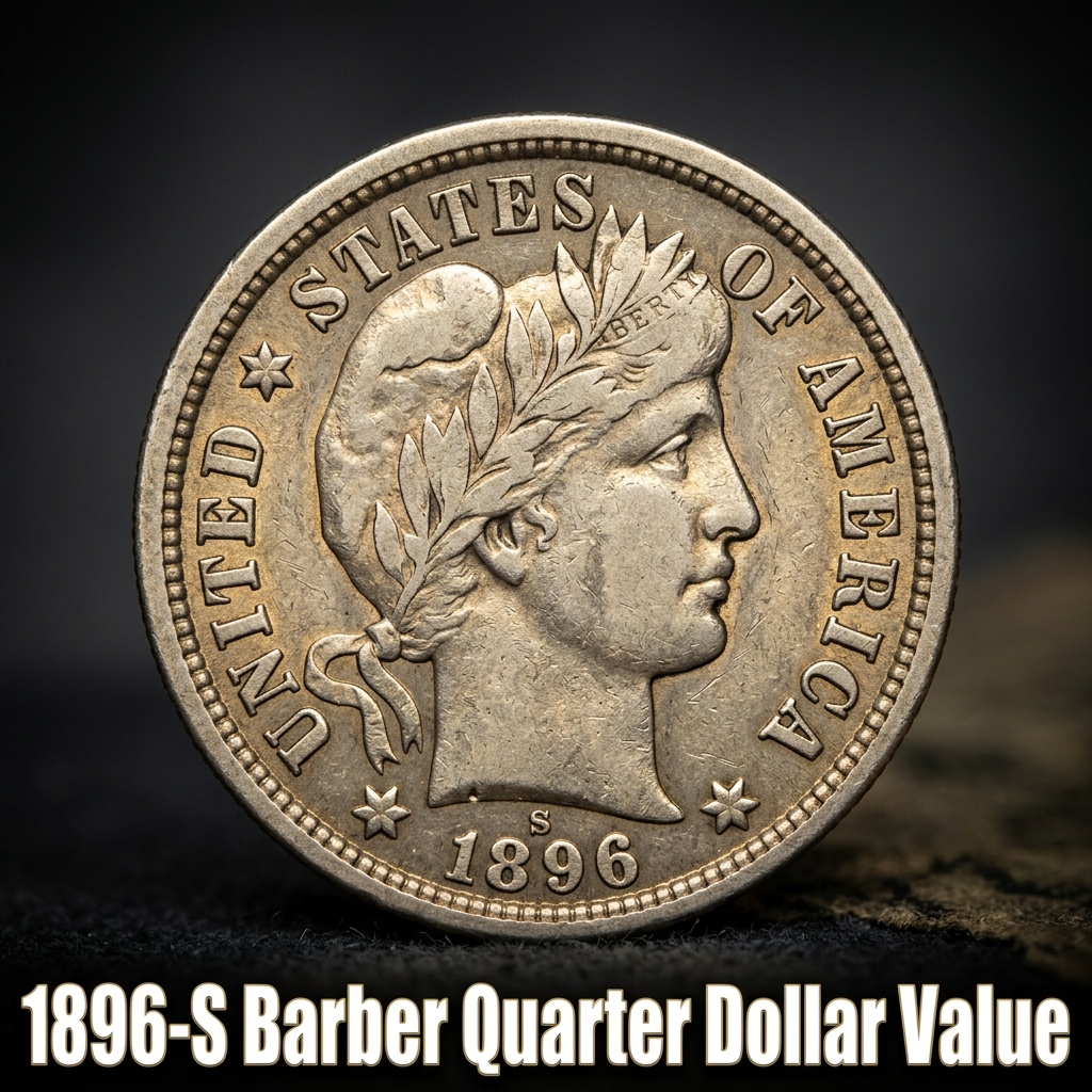 The 1896-S Barber Quarter Dollar Value ranges from $800 in heavily worn condition to over $20,000 for specimens in uncirculated mint state.